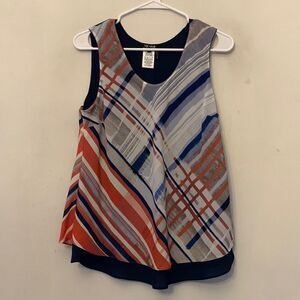 Nic + Zoe  gray white sleeveless blouse with navy underlay Size S NWT